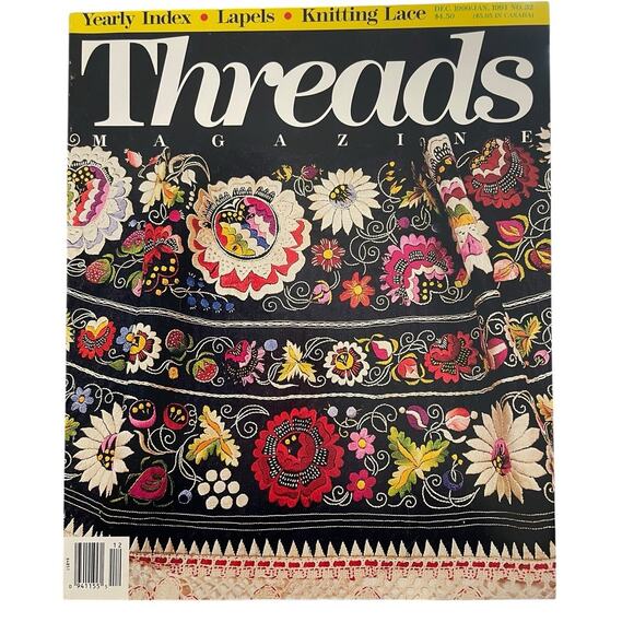 VTG. Threads Magazine Dec 1990 Embroidery Czech Apron Knitting Sewing Needlework - Picture 1 of 9
